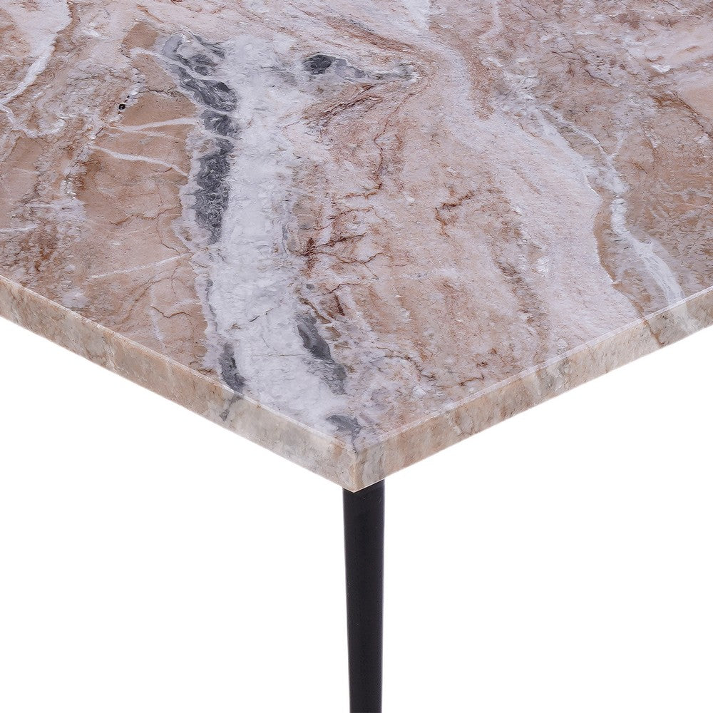 Taro Coffee Table | 24 Inch Square Taupe Brown Real Marble Top | Black Metal Legs - UPT-336138