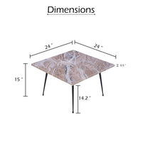 Taro Coffee Table | 24 Inch Square Taupe Brown Real Marble Top | Black Metal Legs - UPT-336138