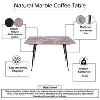 Taro Coffee Table | 24 Inch Square Taupe Brown Real Marble Top | Black Metal Legs - UPT-336138