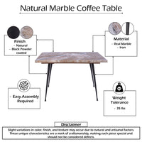Taro Coffee Table | 24 Inch Square Taupe Brown Real Marble Top | Black Metal Legs - UPT-336138