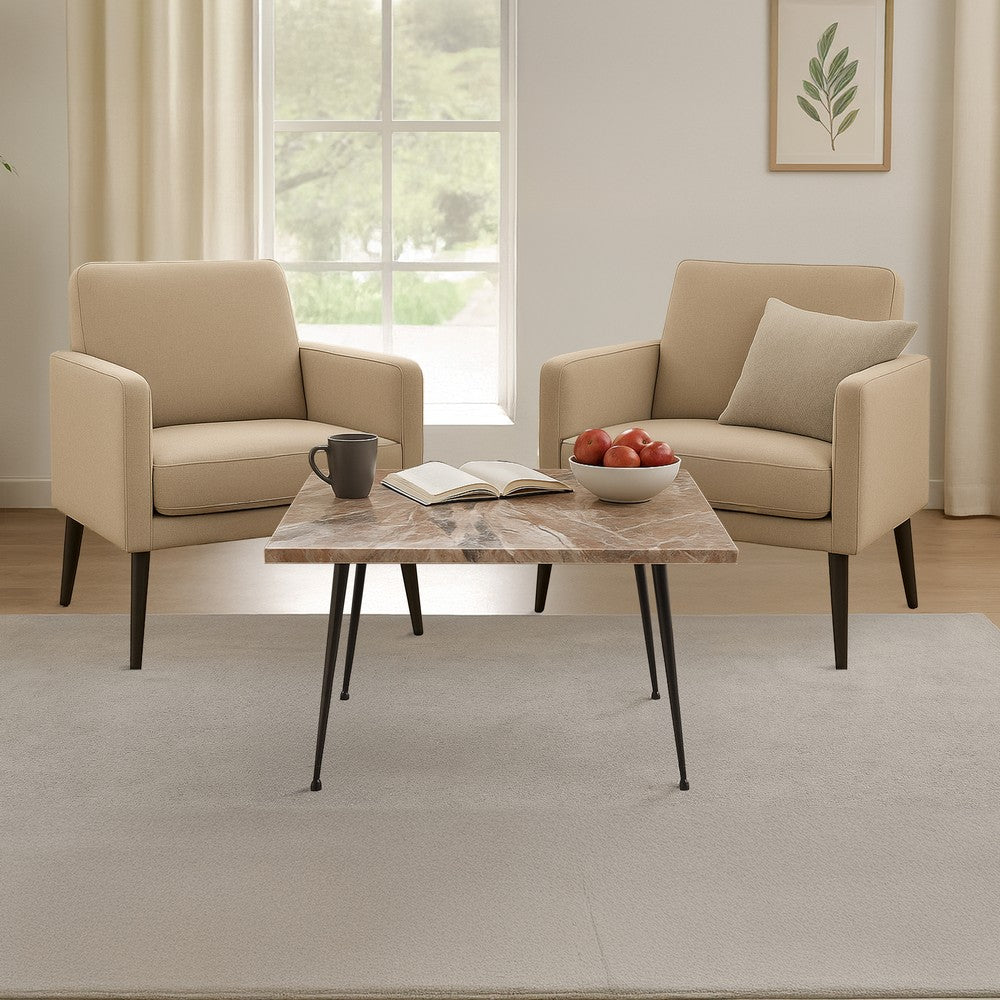 Taro Coffee Table | 24 Inch Square Taupe Brown Real Marble Top | Black Metal Legs - UPT-336138