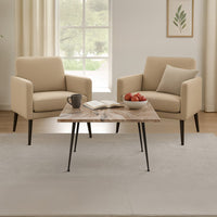 Taro Coffee Table | 24 Inch Square Taupe Brown Real Marble Top | Black Metal Legs - UPT-336138