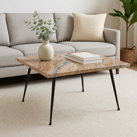 Taro Coffee Table | 24 Inch Square Taupe Brown Real Marble Top | Black Metal Legs - UPT-336138