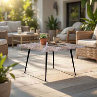 Taro Cocktail Table | 24 Inch Square Taupe Brown Marble Top | Indoor & Outdoor Patio Table | Black Metal Legs - UPT-336138