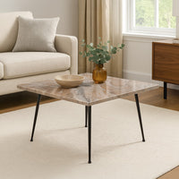 Taro Cocktail Table | 24 Inch Square Taupe Brown Marble Top | Indoor & Outdoor Patio Table | Black Metal Legs - UPT-336138