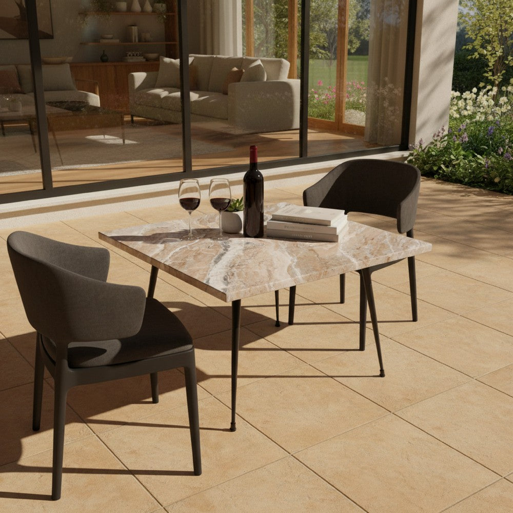 Taro Coffee Table | 24 Inch Square Taupe Brown Real Marble Top | Black Metal Legs - UPT-336138