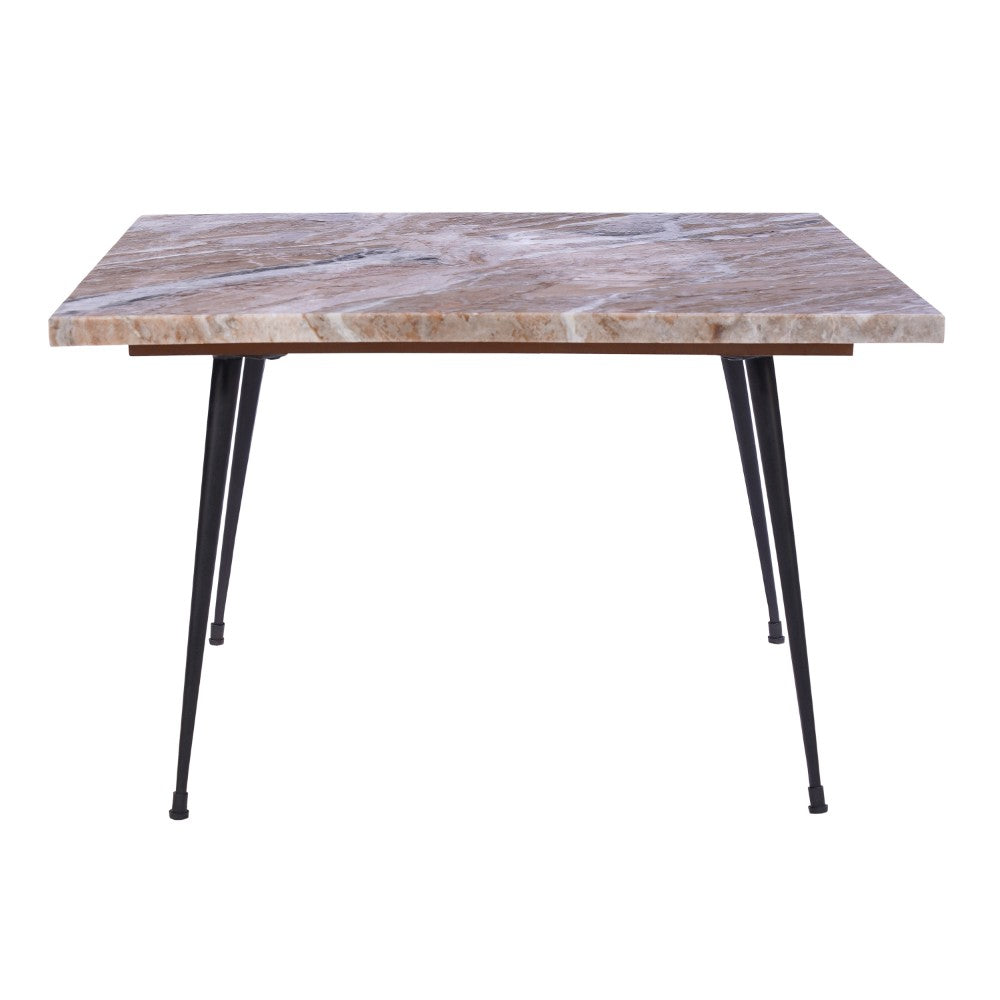 Taro Cocktail Table | 24 Inch Square Taupe Brown Marble Top | Indoor & Outdoor Patio Table | Black Metal Legs - UPT-336138