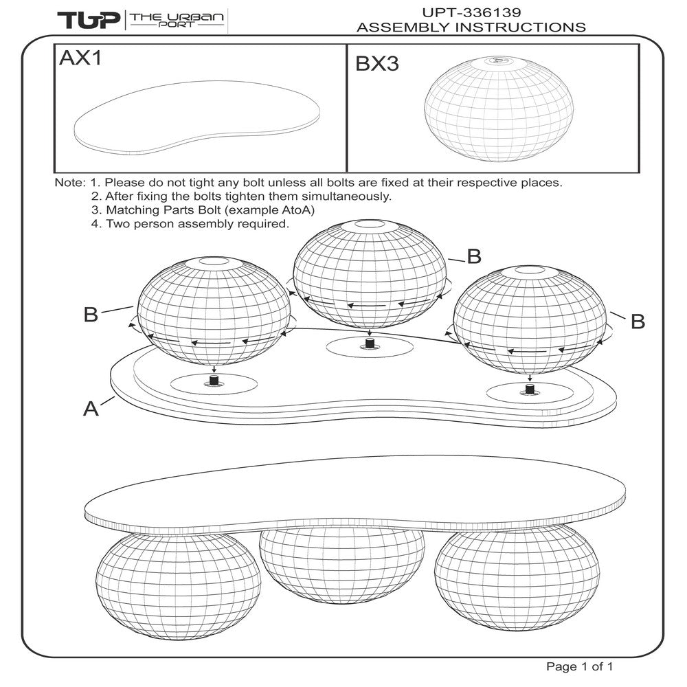 Resh Accent Coffee Table, Curved Natural Travertine Top, Round 3 Balls Wood Base - UPT-336139