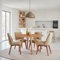 Temi Dining Table | 47" Round Top | Handmade Natural Brown Mango Wood | Angled Four Legged Base - UPT-336458