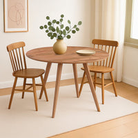 Temi Dining Table | 47" Round Top | Handmade Natural Brown Mango Wood | Angled Four Legged Base - UPT-336458