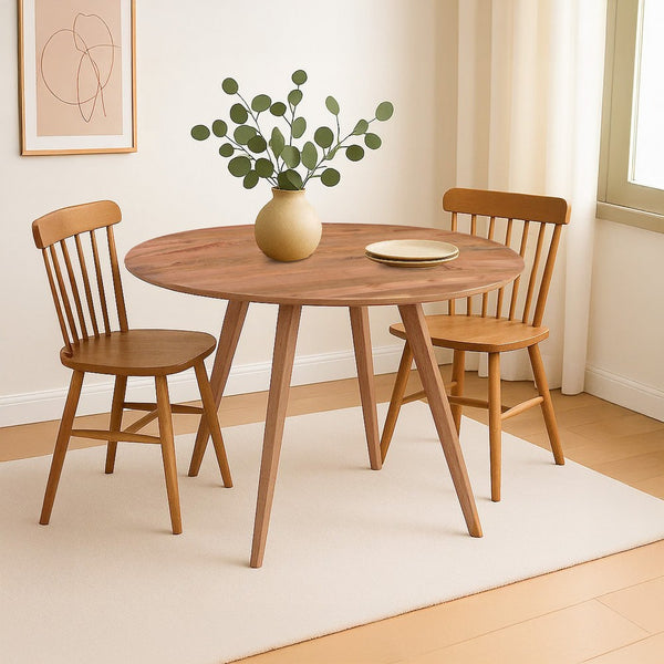 Temi Dining Table | 47" Round Top | Handmade Natural Brown Mango Wood | Angled Four Legged Base - UPT-336458