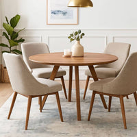 Temi Dining Table | 47" Round Top | Handmade Natural Brown Mango Wood | Angled Four Legged Base - UPT-336458