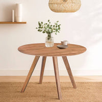 Temi Dining Table | 47" Round Top | Handmade Natural Brown Mango Wood | Angled Four Legged Base - UPT-336458
