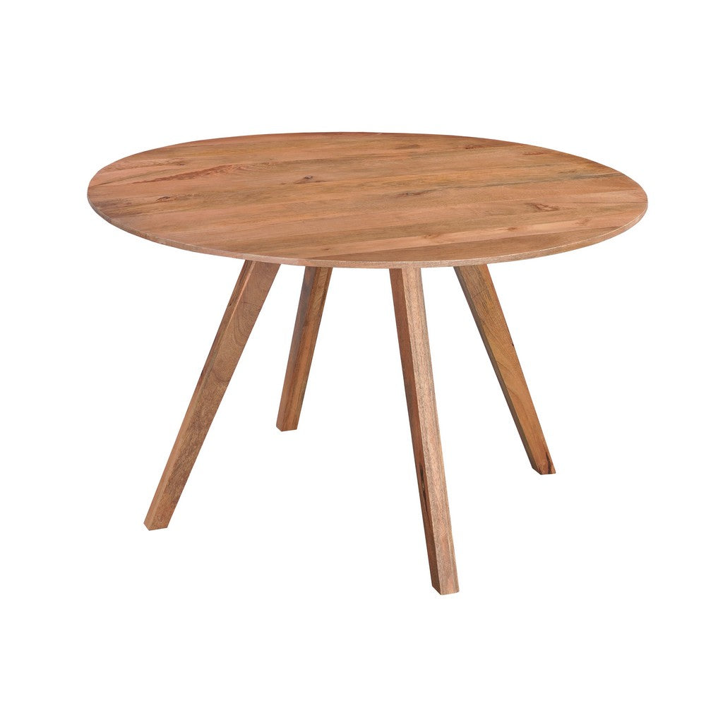 Temi Dining Table | 47" Round Top | Handmade Natural Brown Mango Wood | Angled Four Legged Base - UPT-336458