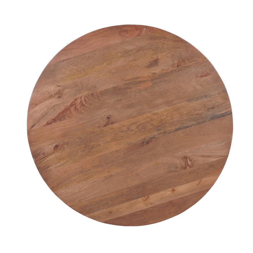 Temi Dining Table | 47" Round Top | Handmade Natural Brown Mango Wood | Angled Four Legged Base - UPT-336458