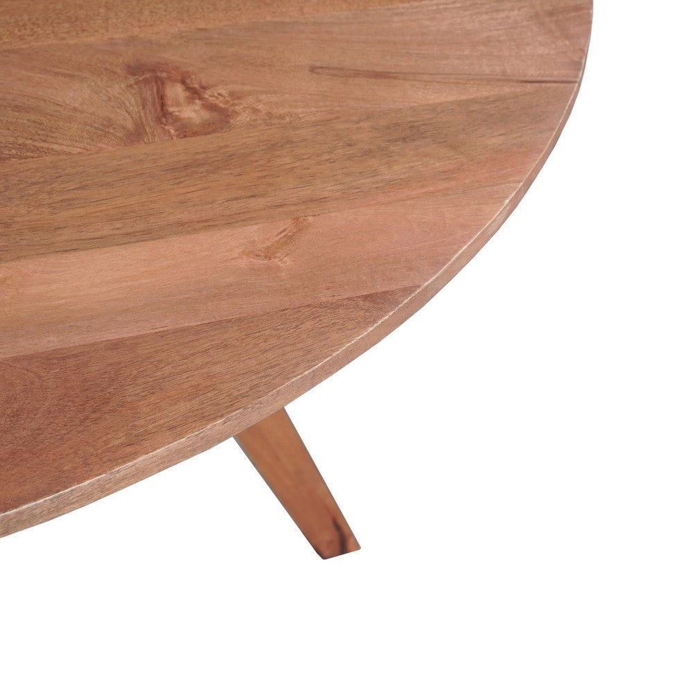 Temi Dining Table | 47" Round Top | Handmade Natural Brown Mango Wood | Angled Four Legged Base - UPT-336458