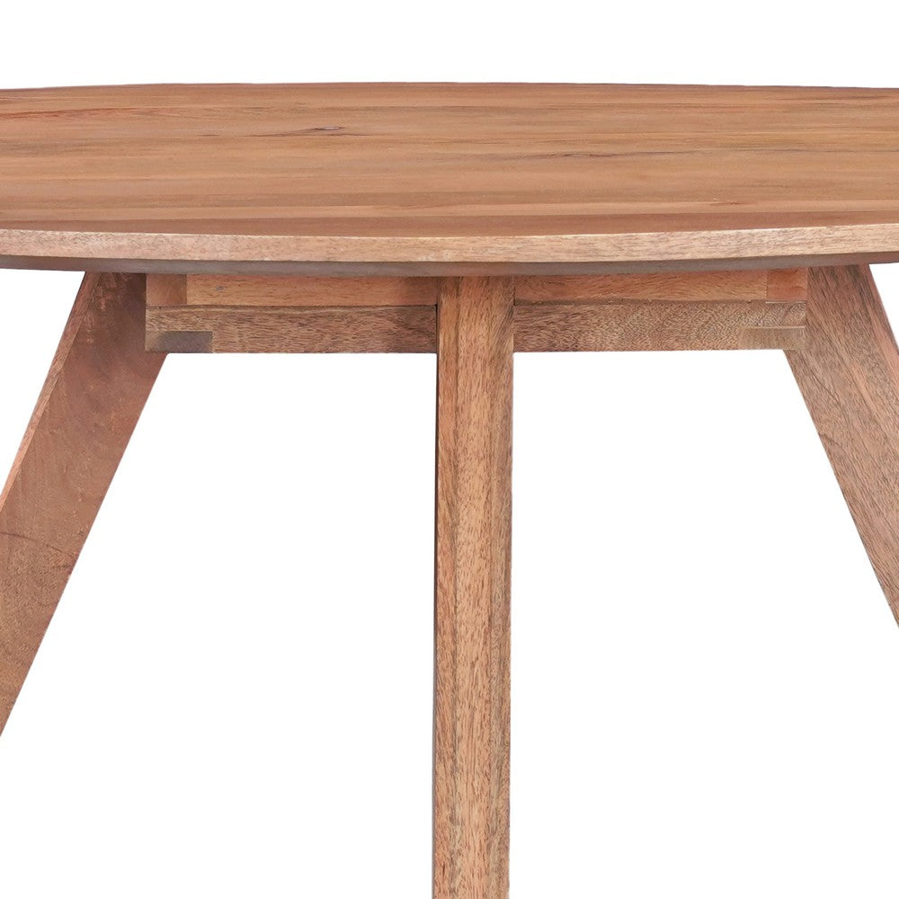 Temi Dining Table | 47" Round Top | Handmade Natural Brown Mango Wood | Angled Four Legged Base - UPT-336458