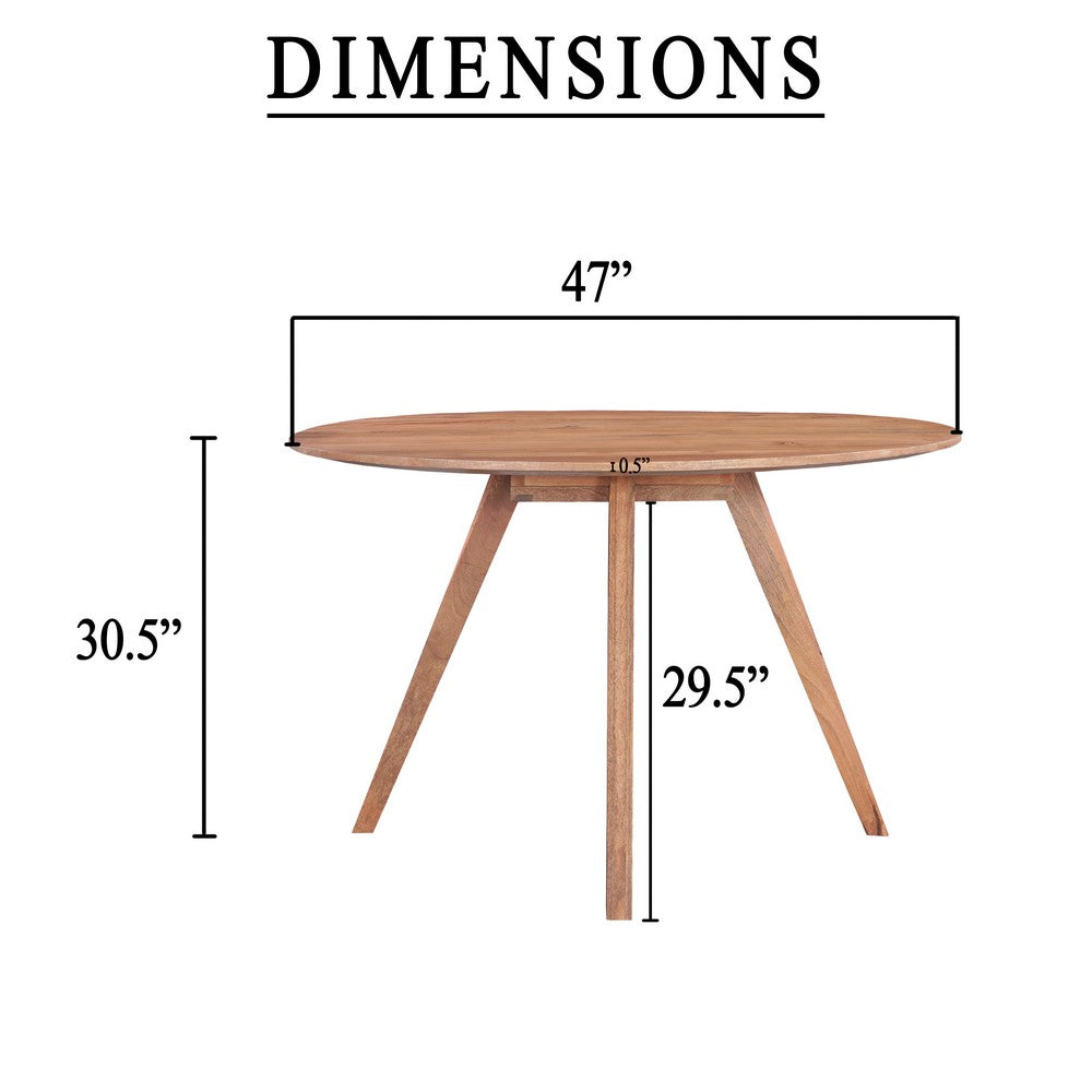Temi Dining Table | 47" Round Top | Handmade Natural Brown Mango Wood | Angled Four Legged Base - UPT-336458