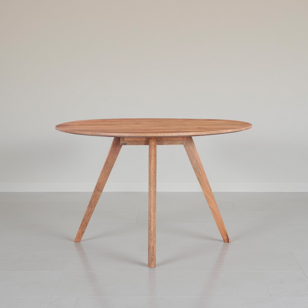 Temi Dining Table | 47" Round Top | Handmade Natural Brown Mango Wood | Angled Four Legged Base - UPT-336458
