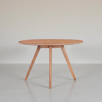 Temi Dining Table | 47" Round Top | Handmade Natural Brown Mango Wood | Angled Four Legged Base - UPT-336458
