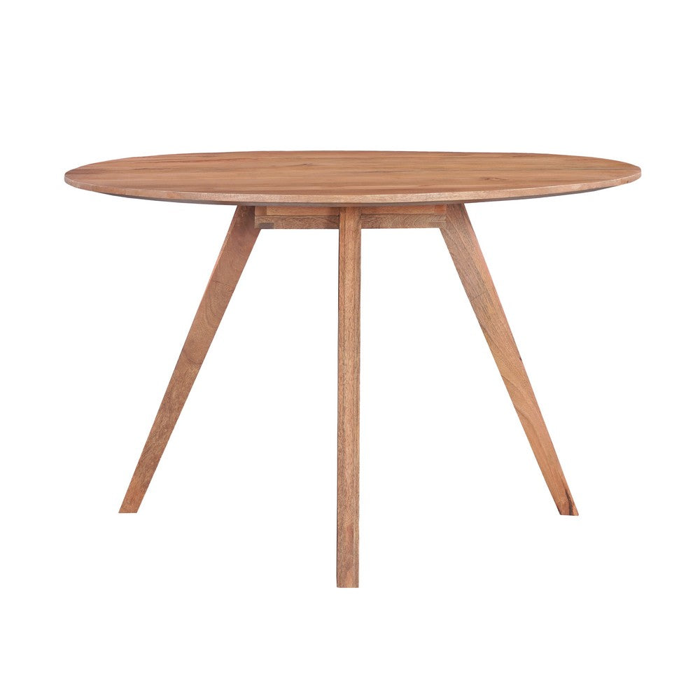 Temi Dining Table | 47" Round Top | Handmade Natural Brown Mango Wood | Angled Four Legged Base - UPT-336458