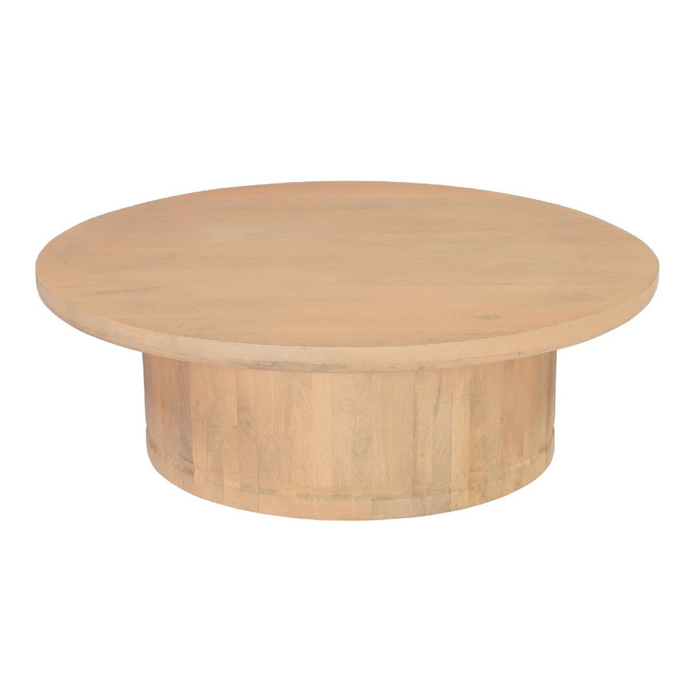 Bela Coffee Table | 47 Inch Round Top | Handcrafted Beige Mango Wood Pedestal Base - UPT-336459