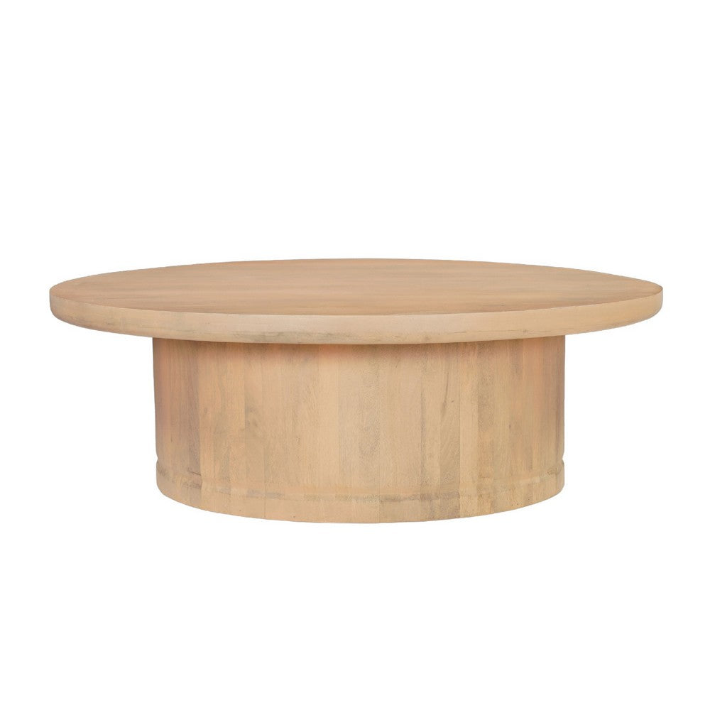 Bela Coffee Table | 47 Inch Round Top | Handcrafted Beige Mango Wood Pedestal Base - UPT-336459