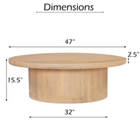 Bela Coffee Table | 47 Inch Round Top | Handcrafted Beige Mango Wood Pedestal Base - UPT-336459