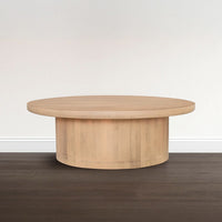 Bela Coffee Table | 47 Inch Round Top | Handcrafted Beige Mango Wood Pedestal Base - UPT-336459