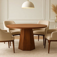 Koi Dining Table | 42" Round Top | Handmade Ambre Brown Mango Wood | Octagonal Pedestal Base - UPT-336460