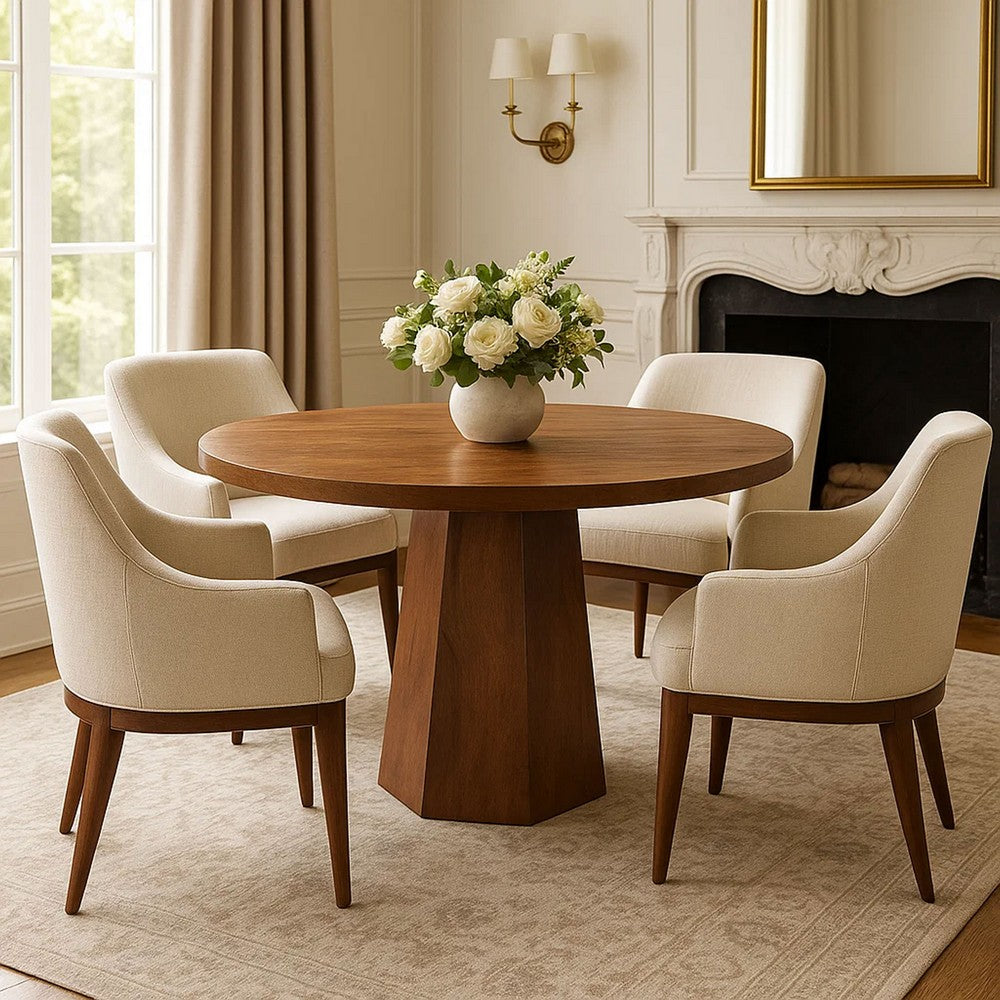 Koi Dining Table | 42" Round Top | Handmade Ambre Brown Mango Wood | Octagonal Pedestal Base - UPT-336460