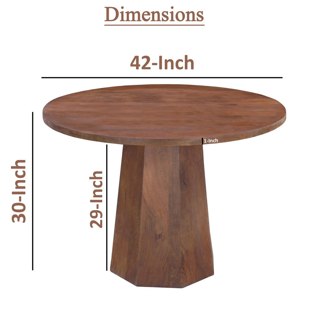 Koi Dining Table | 42" Round Top | Handmade Ambre Brown Mango Wood | Octagonal Pedestal Base - UPT-336460