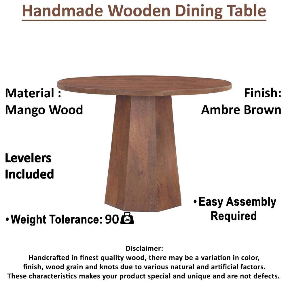 Koi Dining Table | 42" Round Top | Handmade Ambre Brown Mango Wood | Octagonal Pedestal Base - UPT-336460