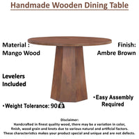 Koi Dining Table | 42" Round Top | Handmade Ambre Brown Mango Wood | Octagonal Pedestal Base - UPT-336460