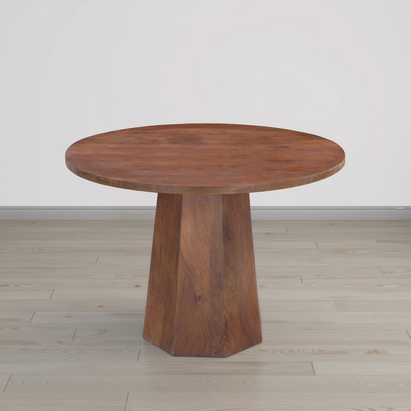 Koi Dining Table | 42" Round Top | Handmade Ambre Brown Mango Wood | Octagonal Pedestal Base - UPT-336460