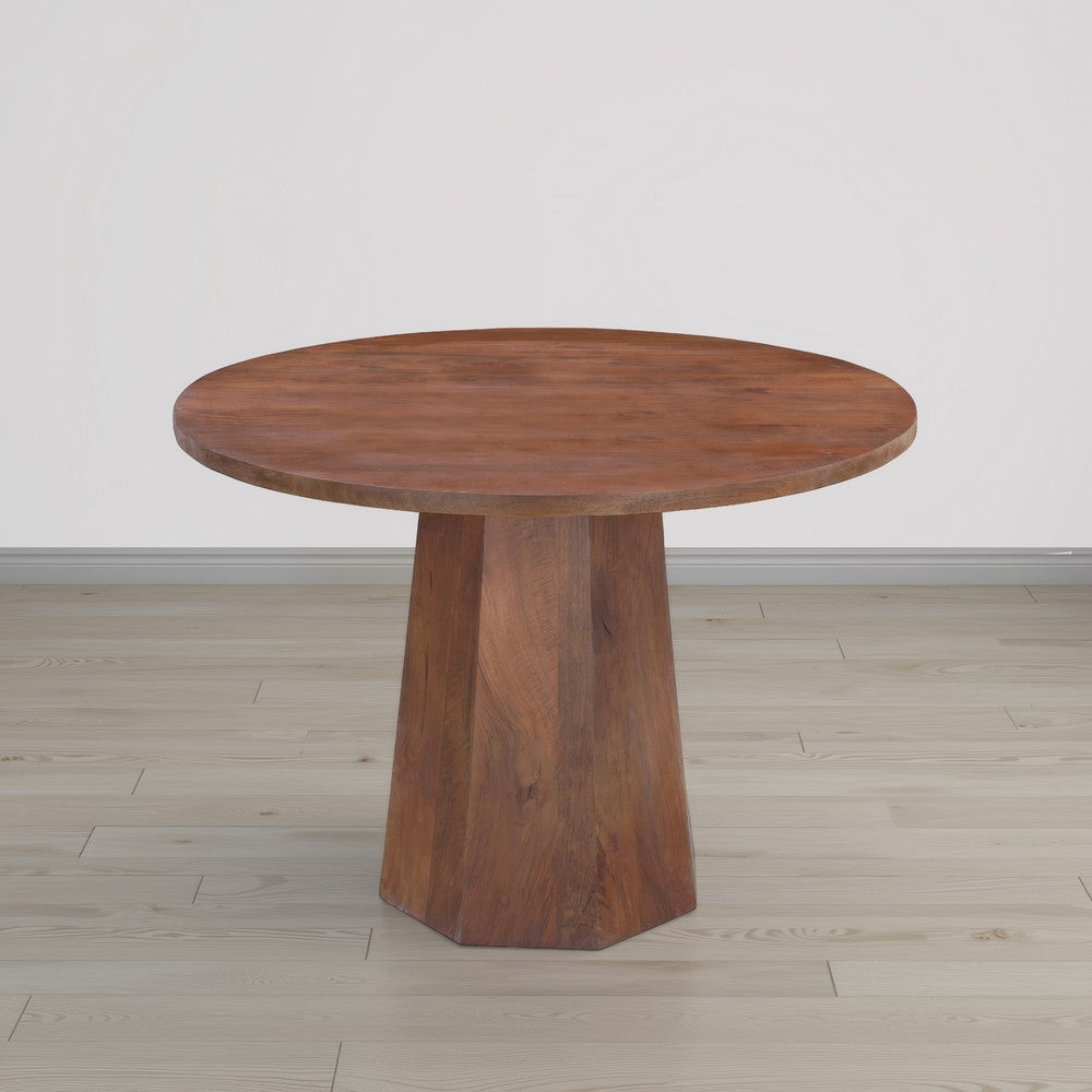 Koi Dining Table | 42" Round Top | Handmade Ambre Brown Mango Wood | Octagonal Pedestal Base - UPT-336460