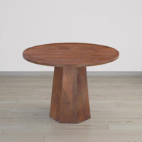 Koi Dining Table | 42" Round Top | Handmade Ambre Brown Mango Wood | Octagonal Pedestal Base - UPT-336460