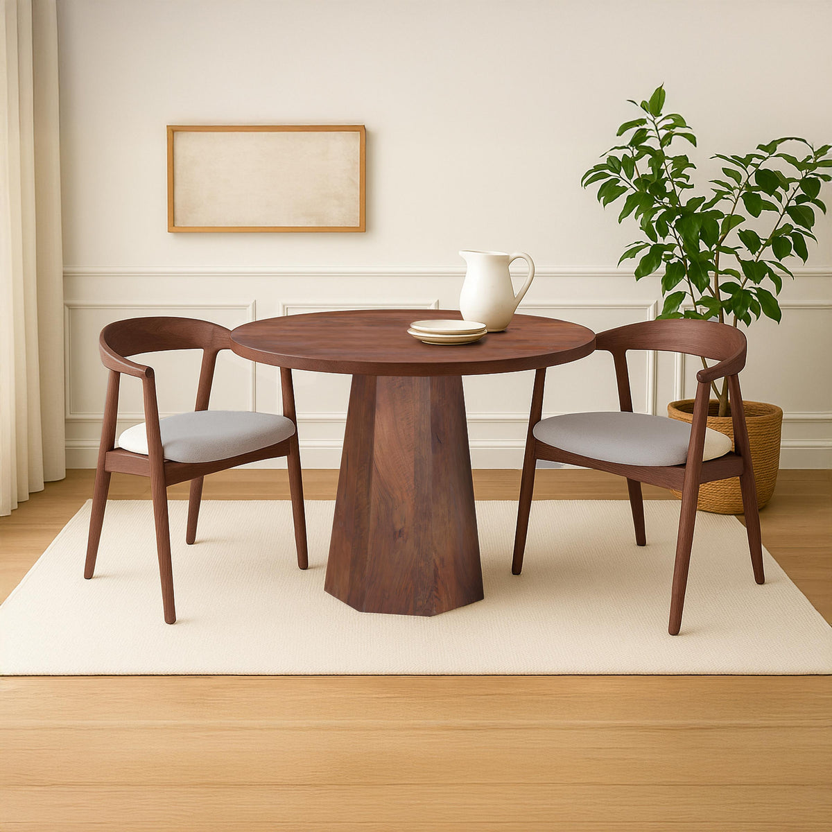 Koi Dining Table | 42" Round Top | Handmade Ambre Brown Mango Wood | Octagonal Pedestal Base - UPT-336460