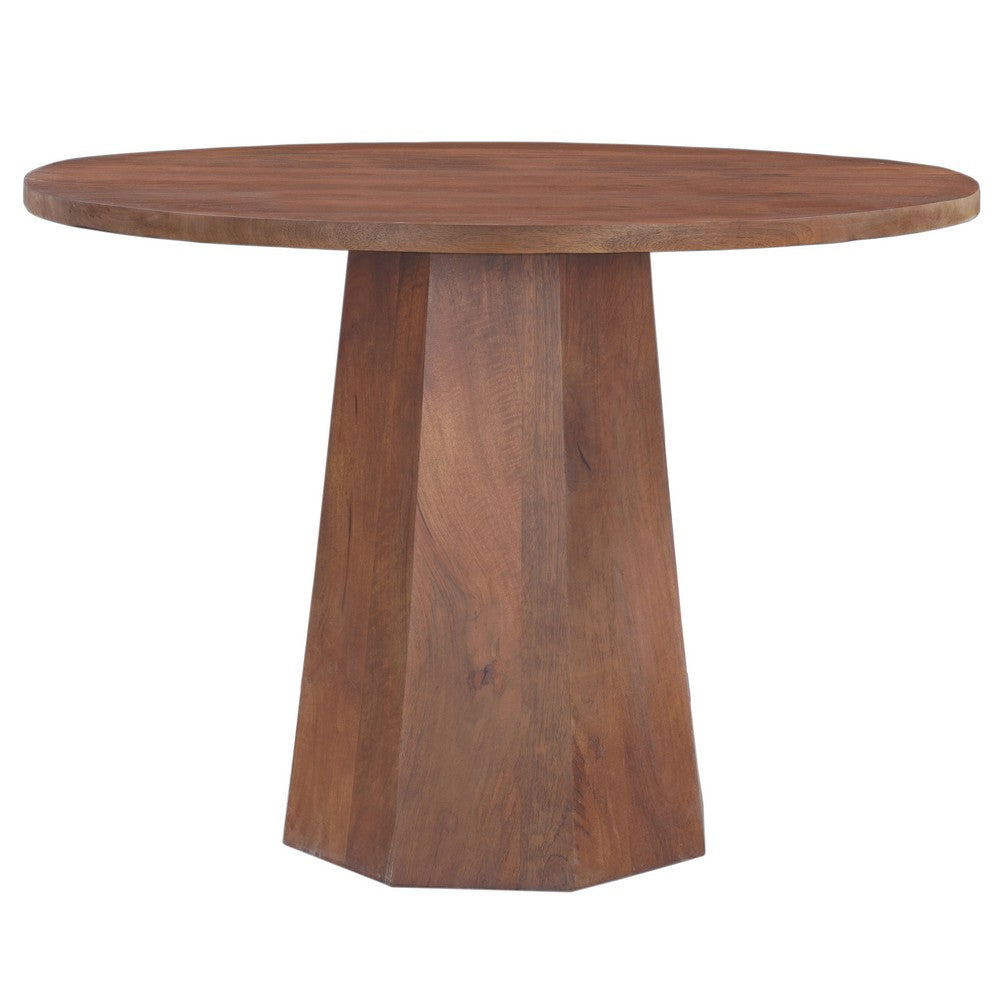 Koi Dining Table | 42" Round Top | Handmade Ambre Brown Mango Wood | Octagonal Pedestal Base - UPT-336460