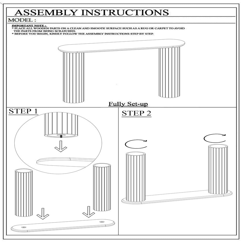 Cleo 54 Inch Sofa Console Table, Rounded Corners, Ribbed Pillar Legs, Golden Oak Brown Mango Wood - UPT-336461