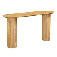 Cleo 54 Inch Sofa Console Table, Rounded Corners, Ribbed Pillar Legs, Golden Oak Brown Mango Wood - UPT-336461
