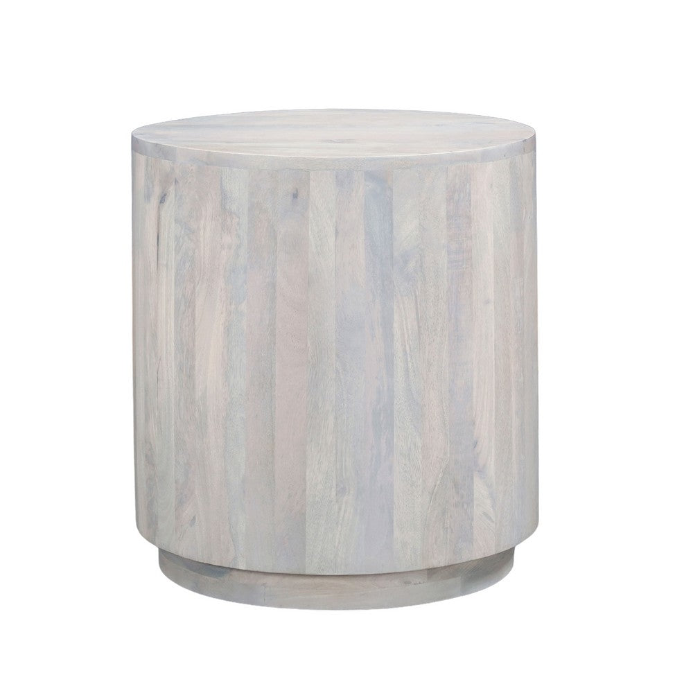 Febe Side End Accent Table, 20 Inch Round Top, Cylindrical Plinth Base, Oak White Mango Wood - UPT-336462