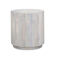 Febe Side End Accent Table, 20 Inch Round Top, Cylindrical Plinth Base, Oak White Mango Wood - UPT-336462