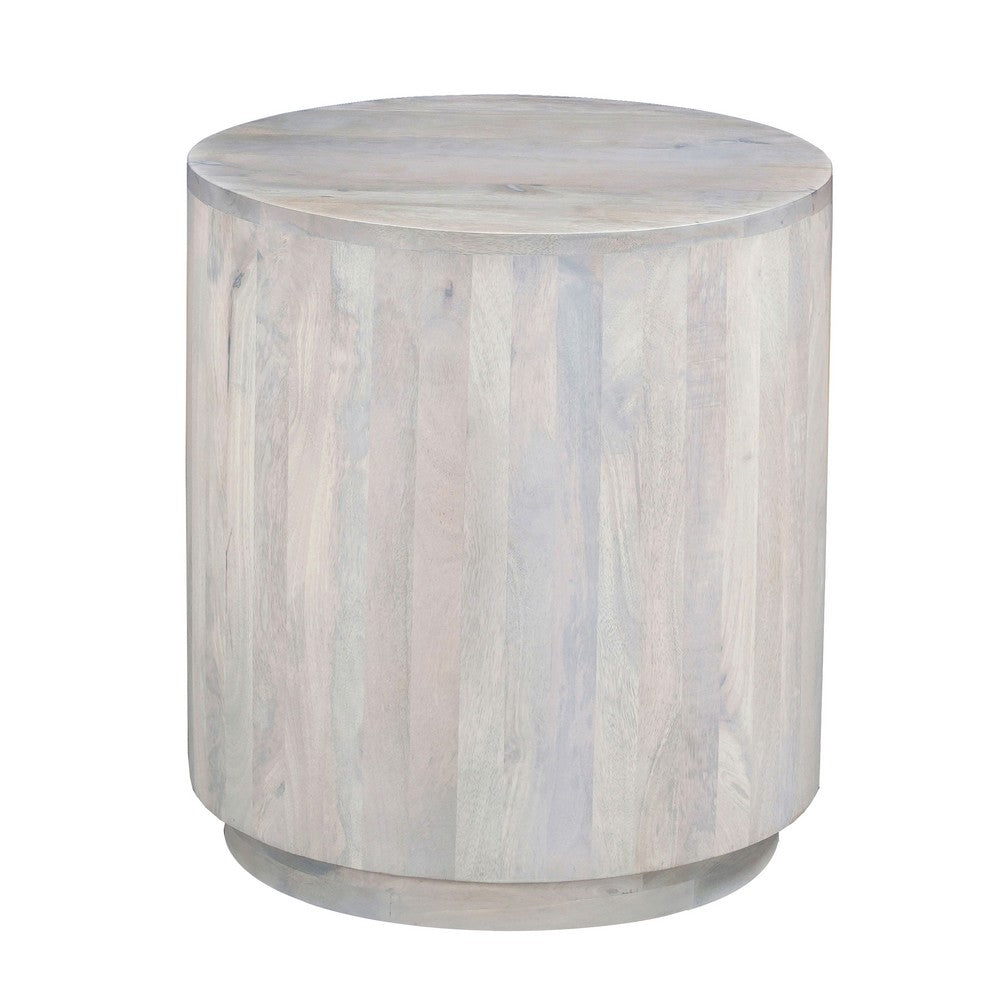 Febe Side End Accent Table, 20 Inch Round Top, Cylindrical Plinth Base, Oak White Mango Wood - UPT-336462
