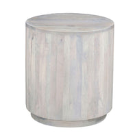 Febe Side End Accent Table, 20 Inch Round Top, Cylindrical Plinth Base, Oak White Mango Wood - UPT-336462
