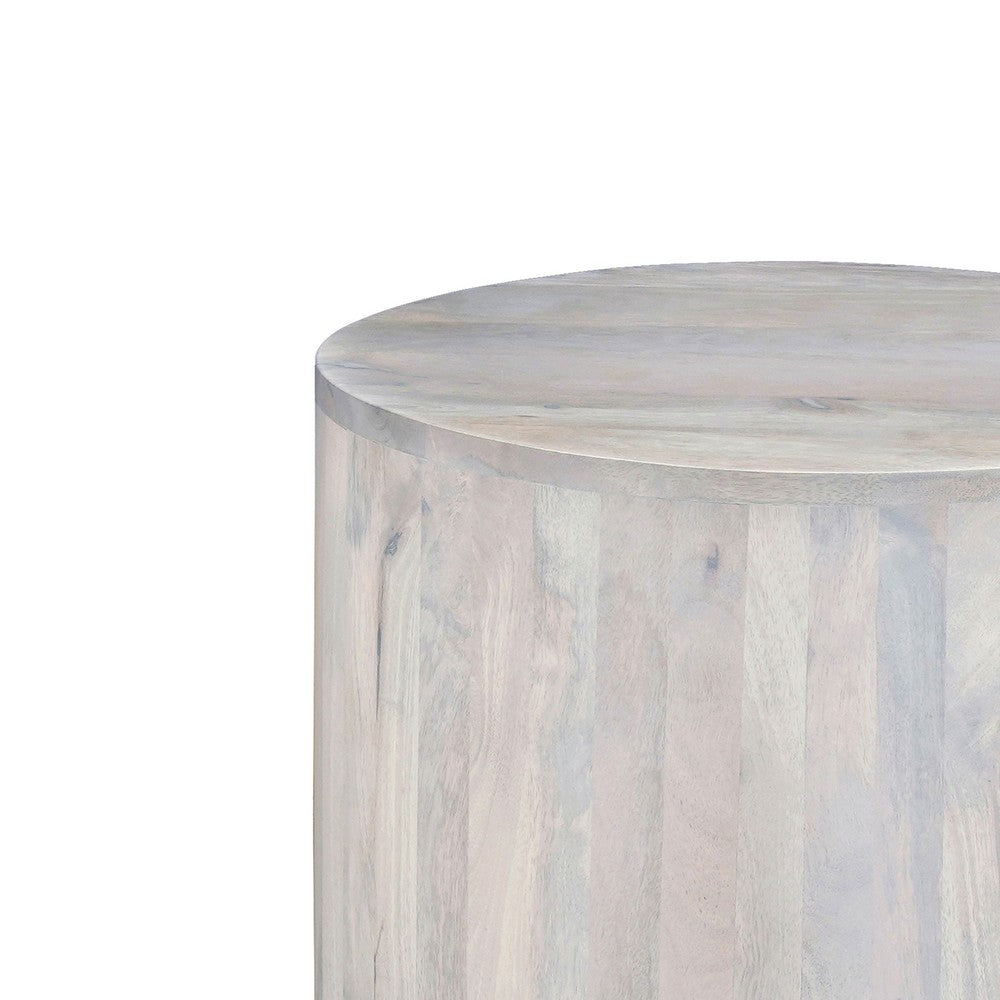 Febe Side End Accent Table, 20 Inch Round Top, Cylindrical Plinth Base, Oak White Mango Wood - UPT-336462