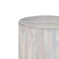 Febe Side End Accent Table, 20 Inch Round Top, Cylindrical Plinth Base, Oak White Mango Wood - UPT-336462