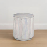 Febe Side End Accent Table, 20 Inch Round Top, Cylindrical Plinth Base, Oak White Mango Wood - UPT-336462