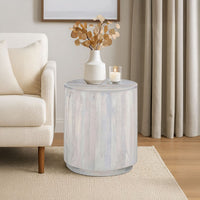 Febe Side End Accent Table, 20 Inch Round Top, Cylindrical Plinth Base, Oak White Mango Wood - UPT-336462