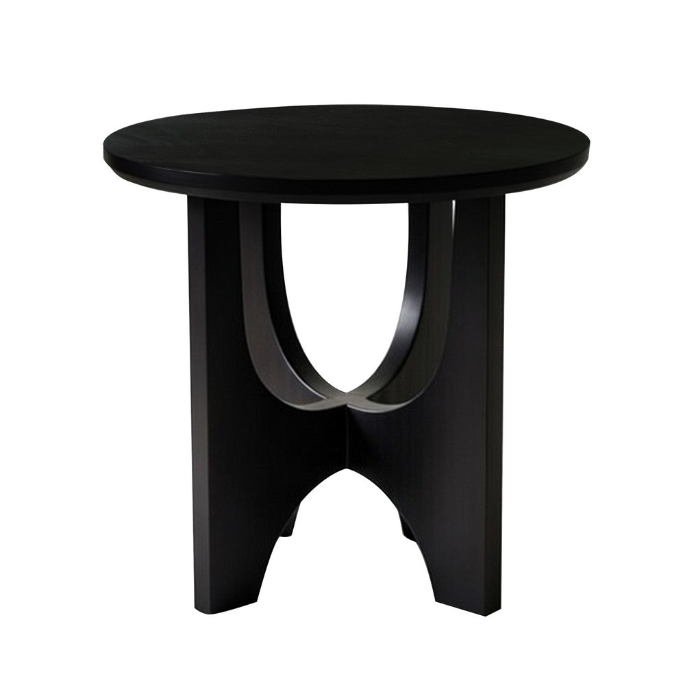 Sara Round Side End Table, 20 Inch Solid Mango Wood Top in Matte Black with Curved legs UPT-337248